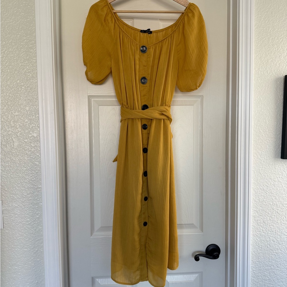 Elegant Mustard Button-Down Dress